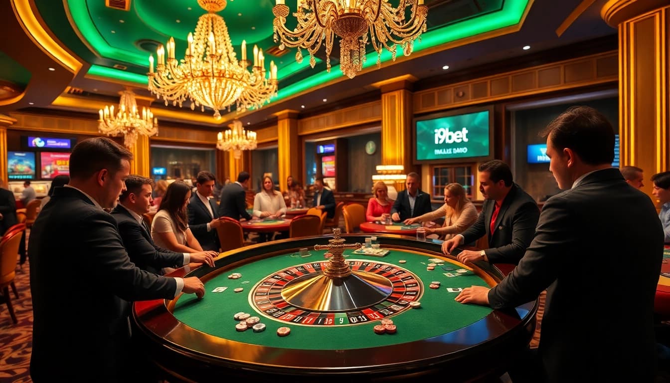Exciting casino action at i9bet with roulette, chips, and players immersed in the game.