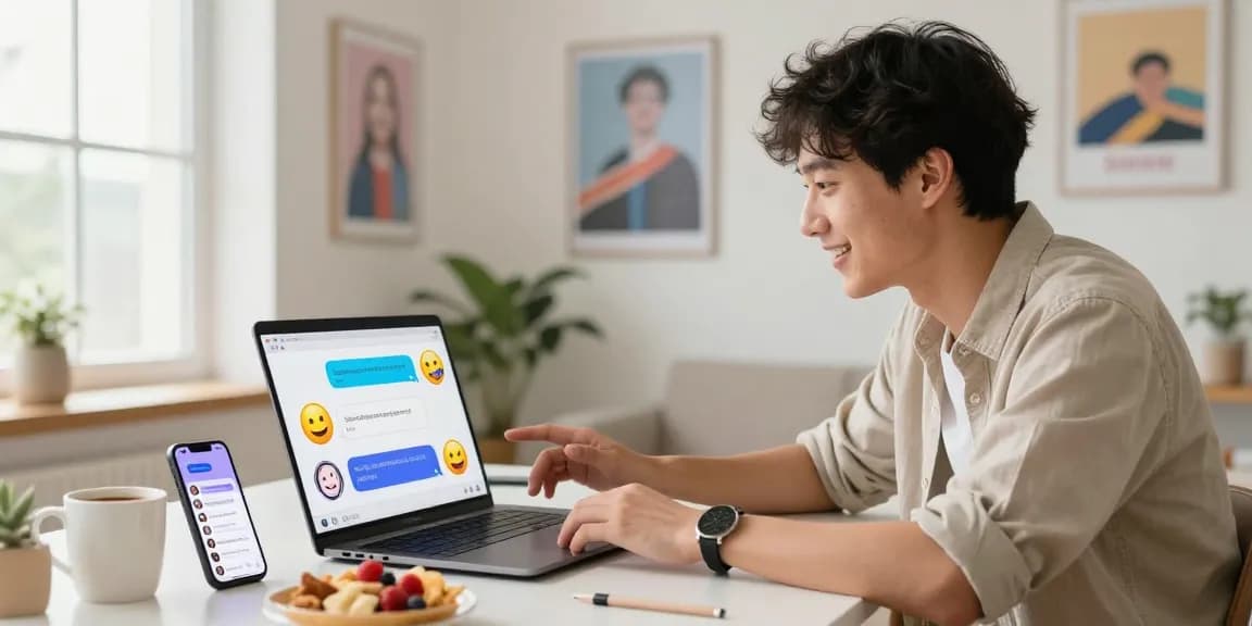 Interactive chat showcasing ai spicy talk with an engaging AI chatbot, vibrant atmosphere in a modern home office.