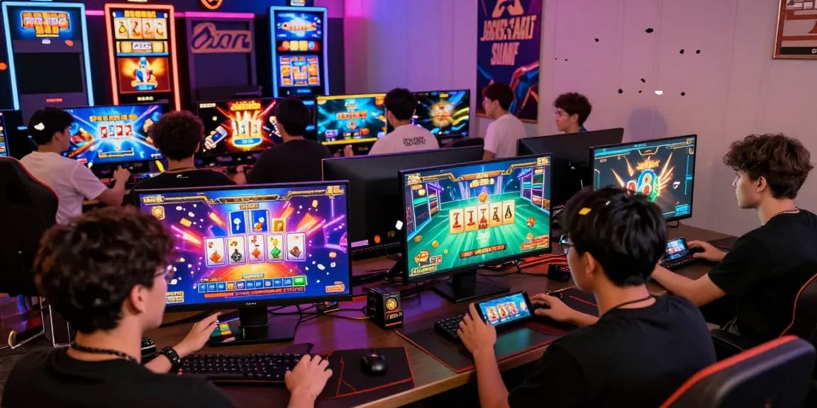 Engaging online gaming scene showcasing diverse players enjoying popular games at gamebaidoithuong is with vibrant graphics and celebratory atmosphere.