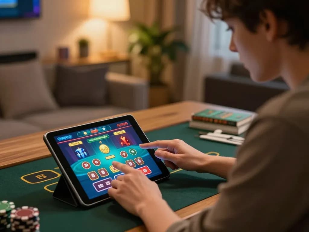 Engaging in online casino gameplay at home with 88aa tablet interface.