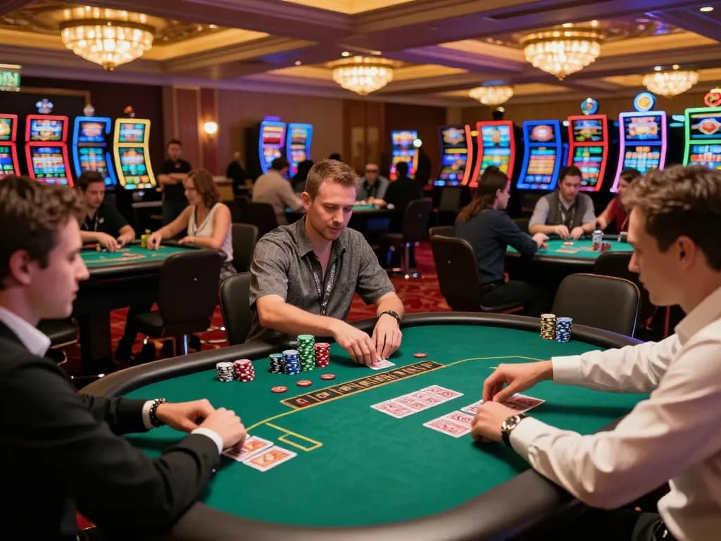A dynamic poker scene showcasing players at a casino table for the official website.