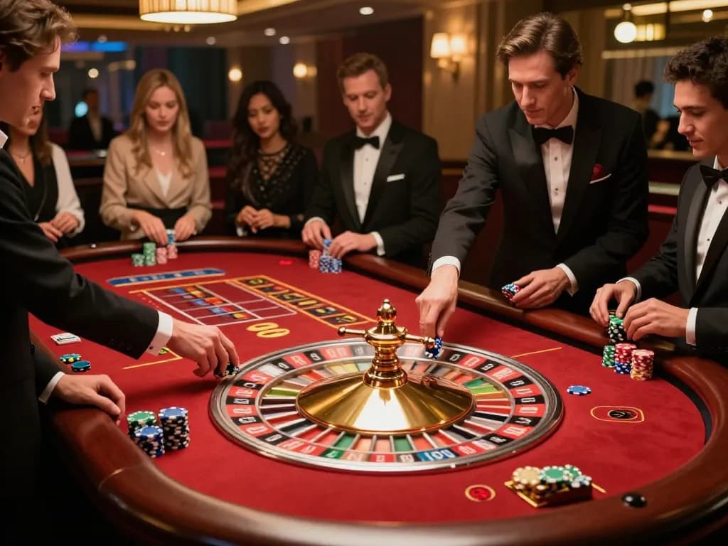 Players enjoy a thrilling roulette game at LuckyIndex's featured casino table experience.