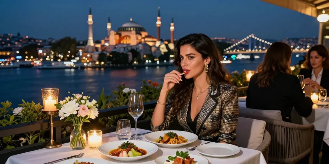 Experience an enchanting evening with İstanbul Escort at a luxurious rooftop restaurant.