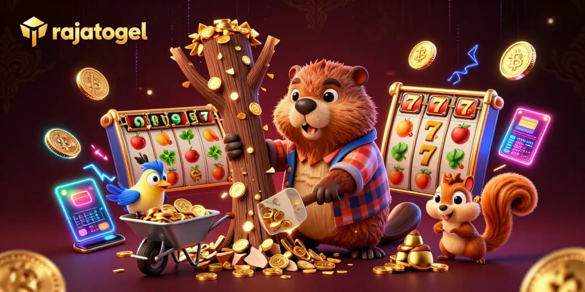 Engage with rajatogel through a vibrant illustration of a beaver amidst casino elements, showcasing excitement and potential.
