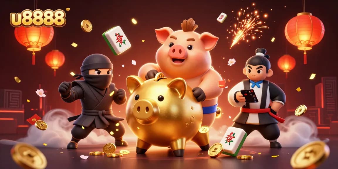 Engage with the u8888 casino world in a lively illustration featuring dynamic gaming characters.