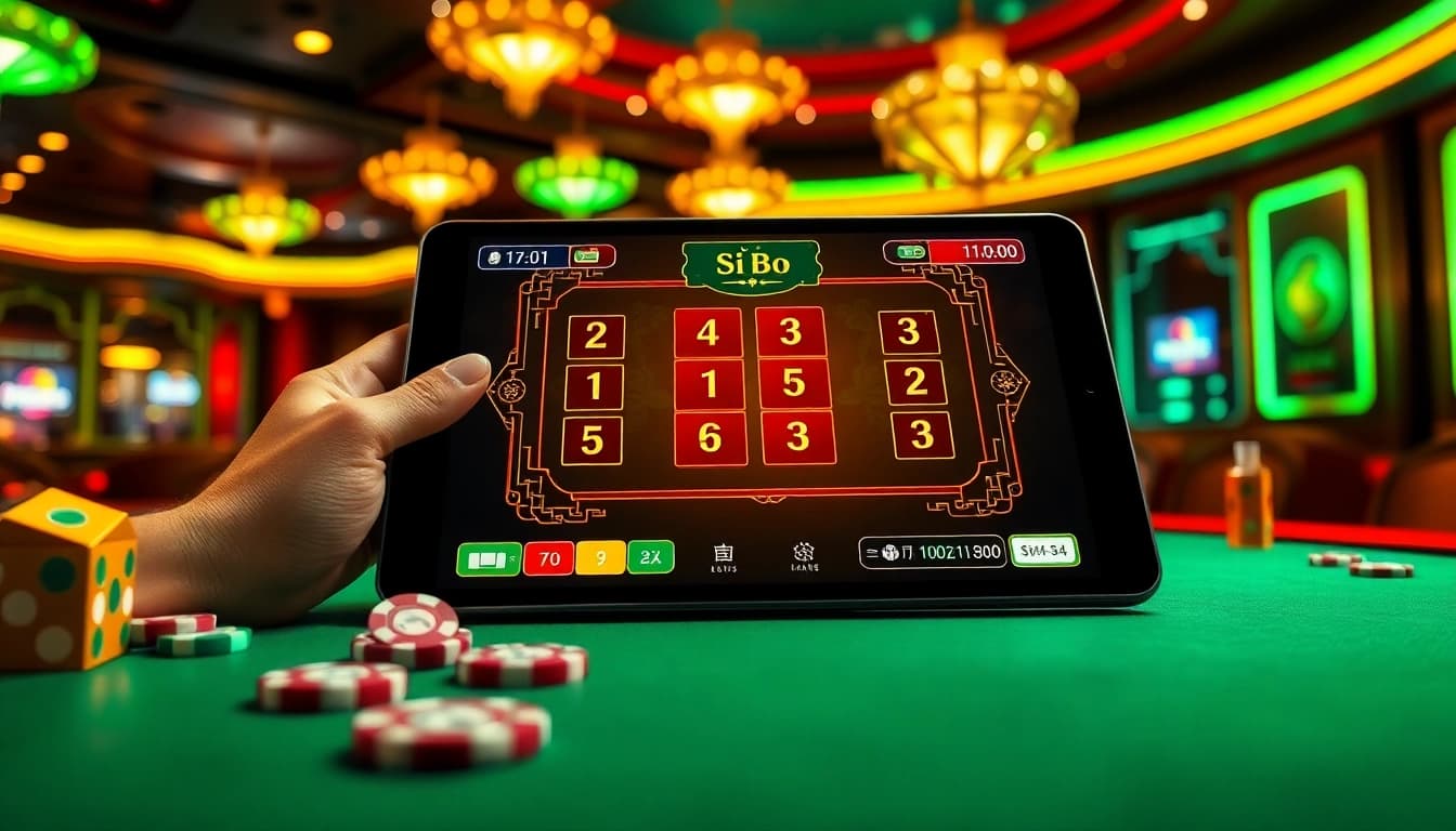 An interactive display of the app tài xỉu online featuring Sic Bo elements in a luxurious casino atmosphere.