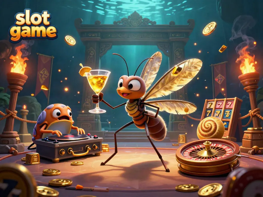 Engage in thrilling slot game action with vibrant characters and gold elements