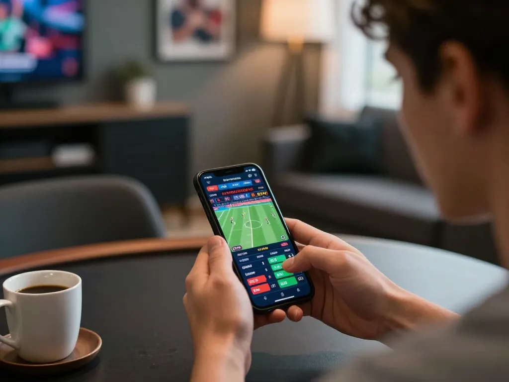 Engaging in mobile sports betting on Nk888 with real-time odds displayed on a smartphone.