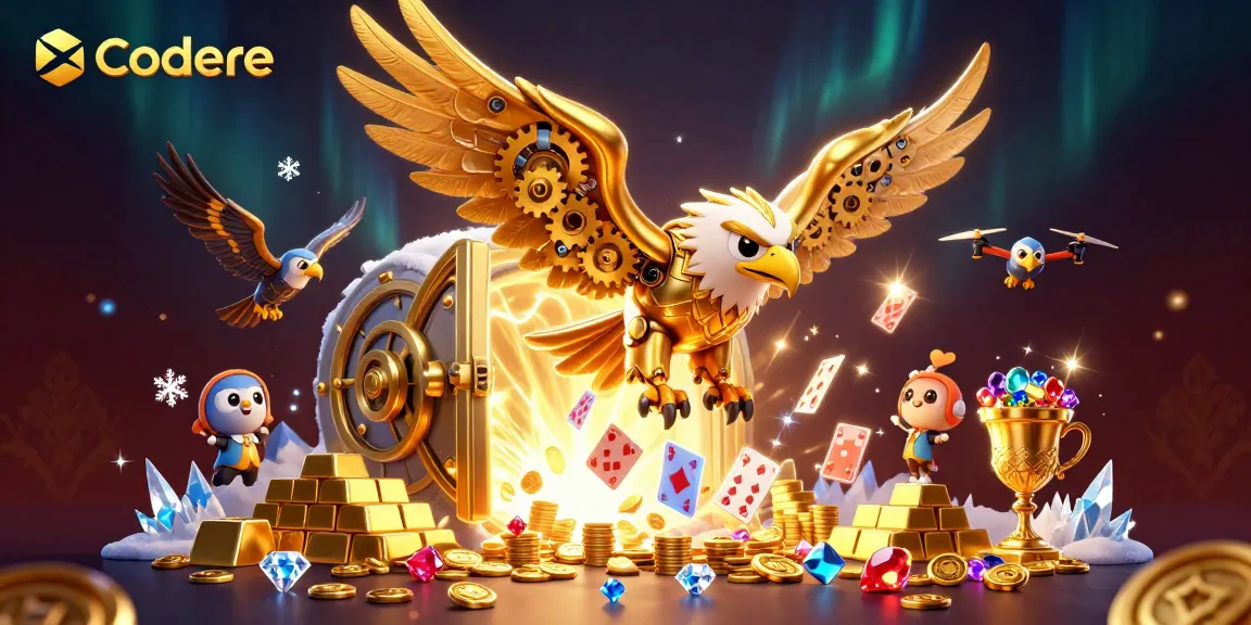 Bet on Codere now with a striking illustration of golden eagle diving through playing cards, enriched with a treasure vault.