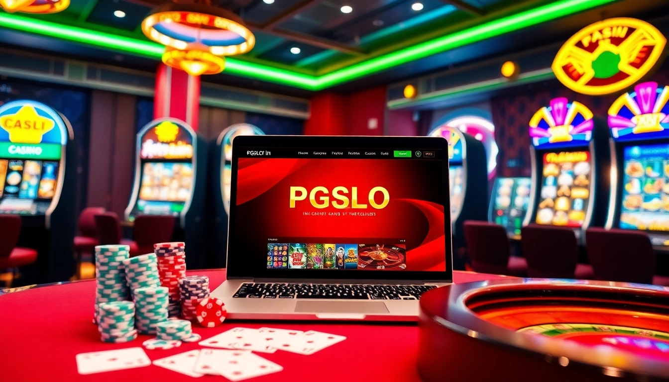 Experience thrilling action on PGSLOT IN with an online gaming setup featuring poker chips and cards.