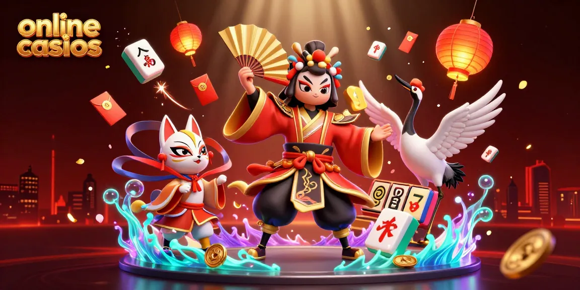 Engage with vibrant online casinos scene featuring kabuki warrior and festive elements, showcasing rich casino gaming.