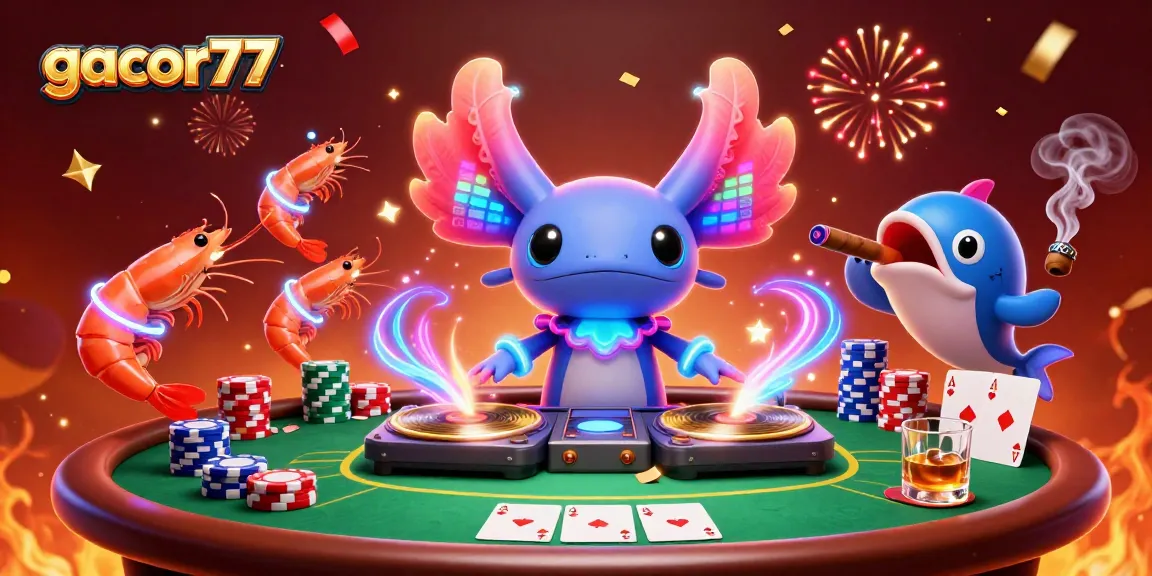 Mainkan game gacor77 dan nikmati suasana meriah di kasino dengan ilustrasi unik.