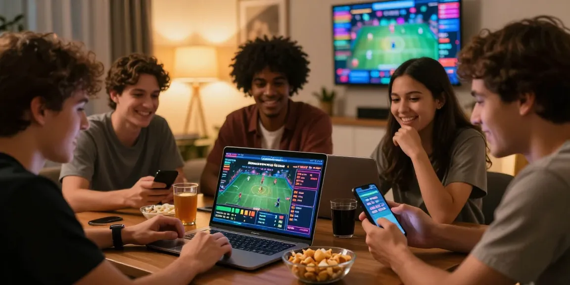 A group engaged in esportes da sorte online betting strategies in a cozy living room environment.