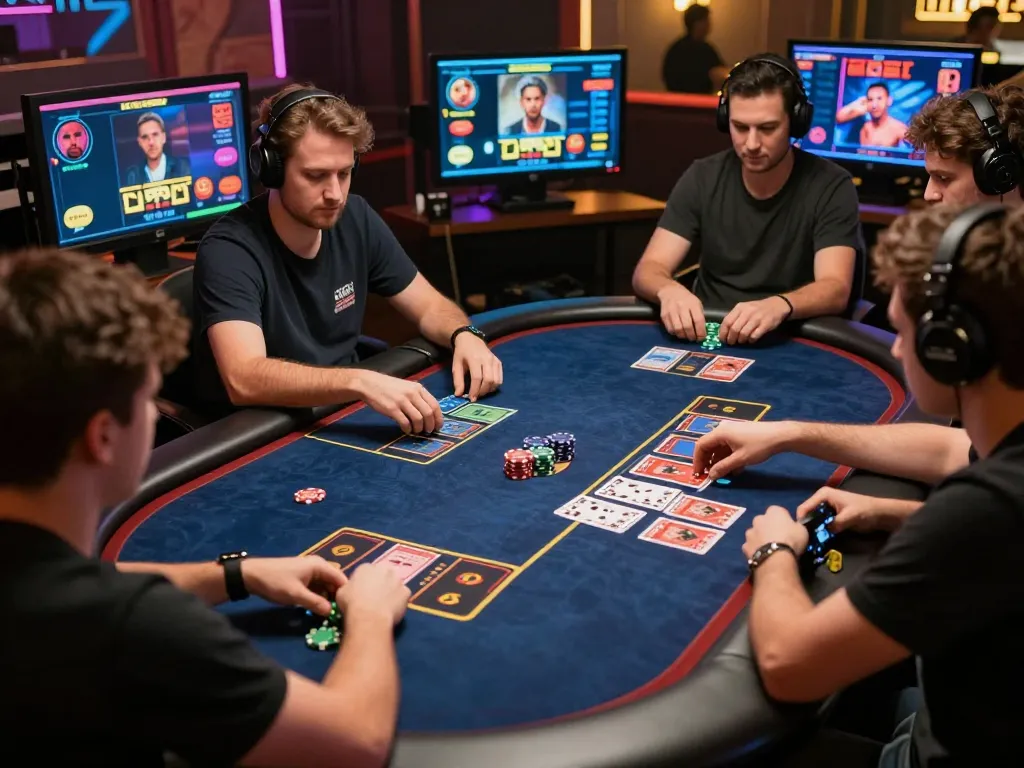 Players engaging in a thrilling online poker game on Rikvip, showcasing cards and colorful avatars.
