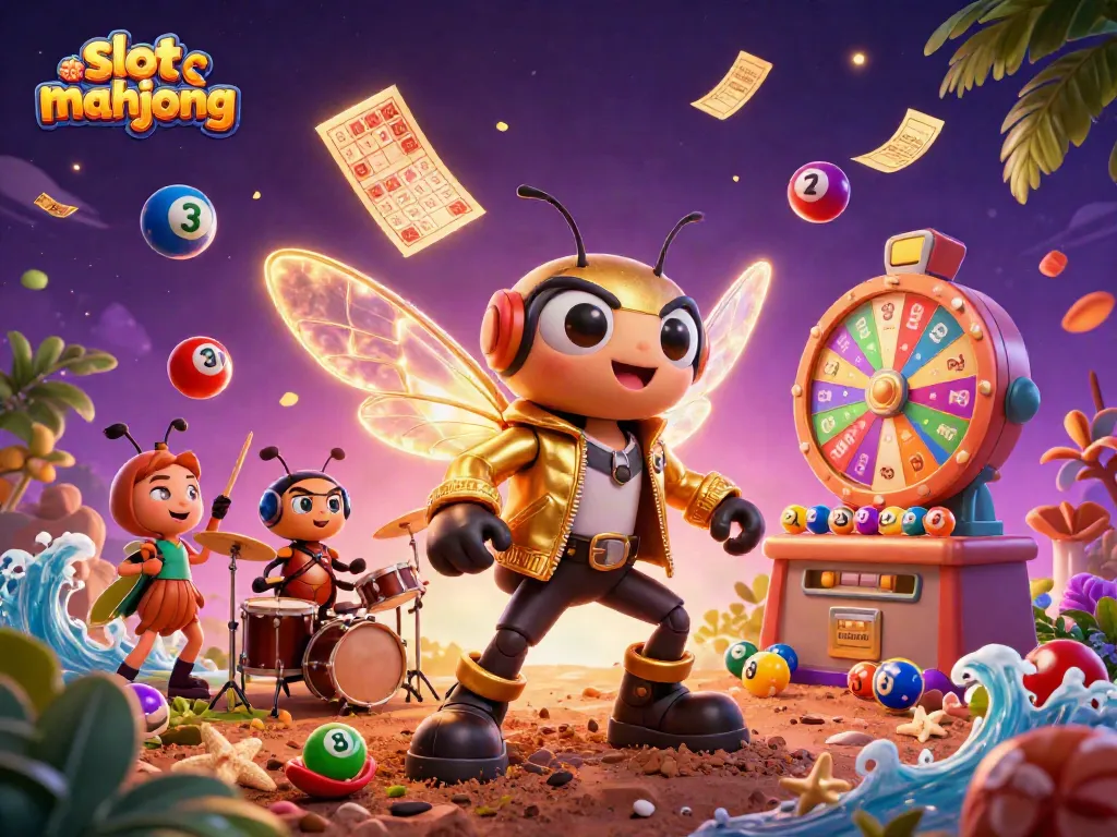 Engage in thrilling gameplay with slot mahjong featuring a lively cicada rock star and dynamic casino elements.