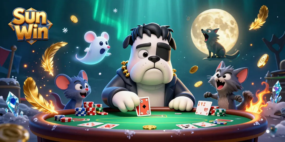 Experience thrilling poker action with Sun Win's dynamic 3D casino characters in an engaging scene.