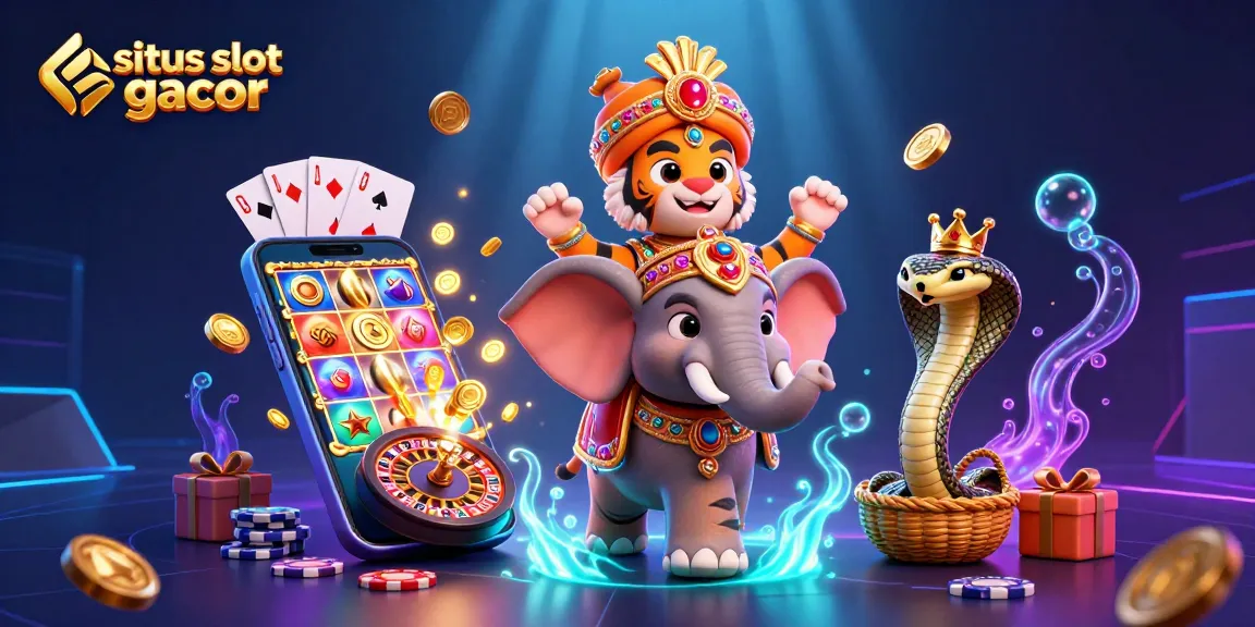 Play vibrant situs slot gacor games with a majestic tiger and jewel-encrusted elephant in a magical scene.