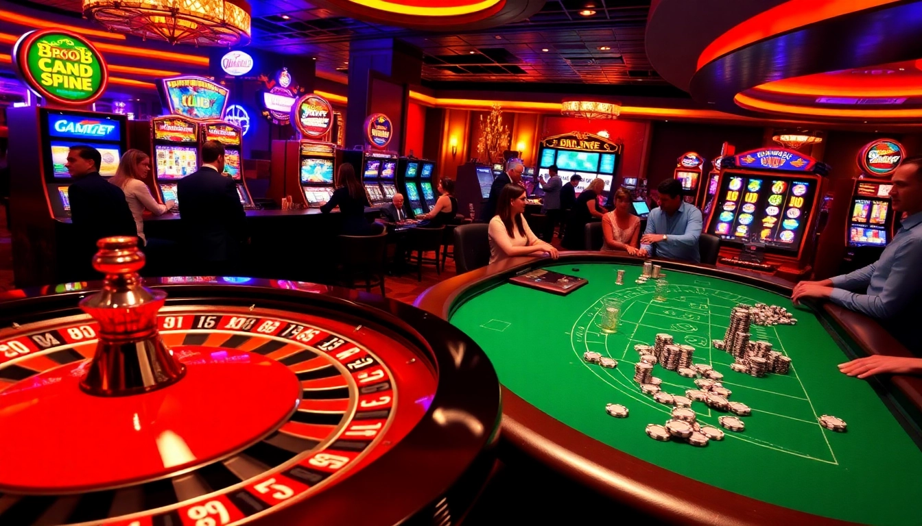 Players celebrating wins at BRO138's exciting casino tables with roulette and poker.