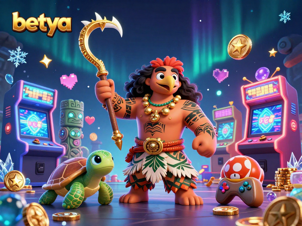 Engage with betya in this vibrant 3D casino illustration featuring a demigod hawk and gaming elements.