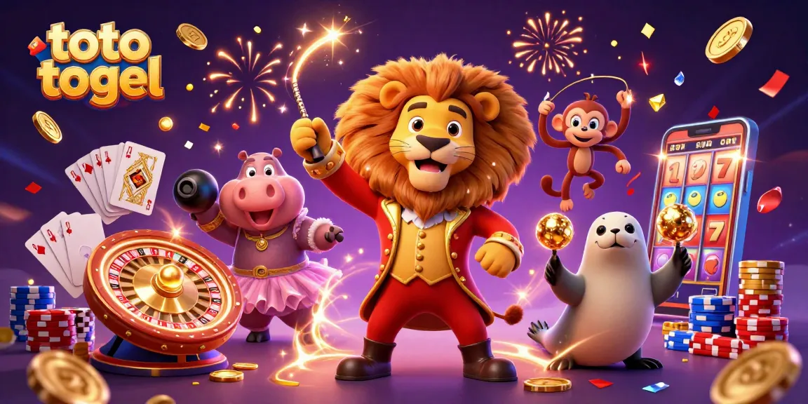 Experience thrilling toto togel action with a vibrant 3D circus-themed casino scene.