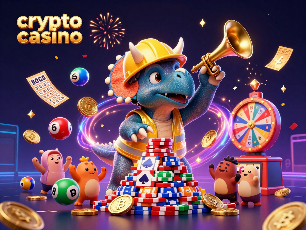 Celebrate wins at a crypto casino with vibrant scenes of dynamic gaming elements.