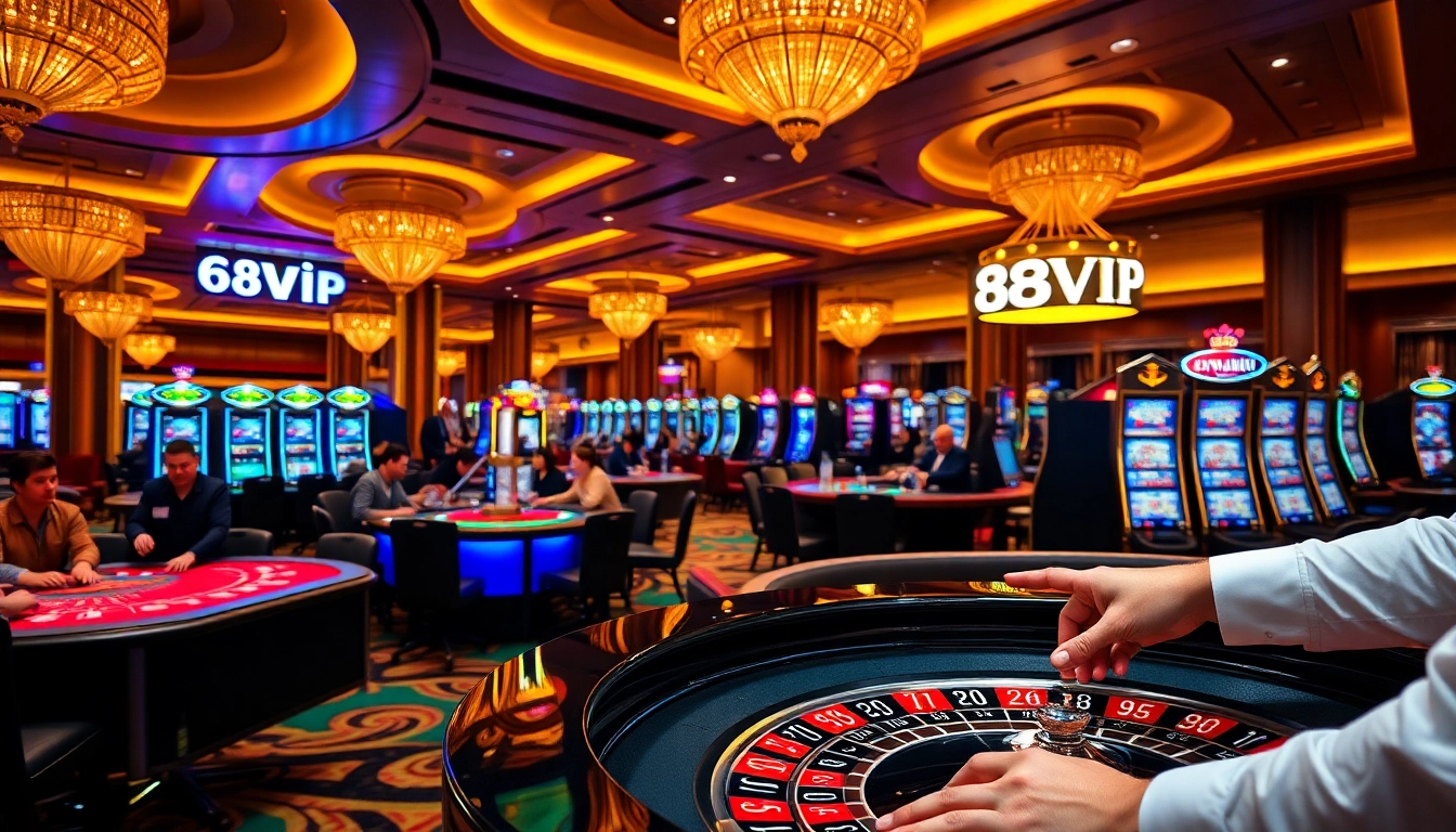 Experience thrilling gaming at 68VIP with intense poker action and vibrant casino tables.