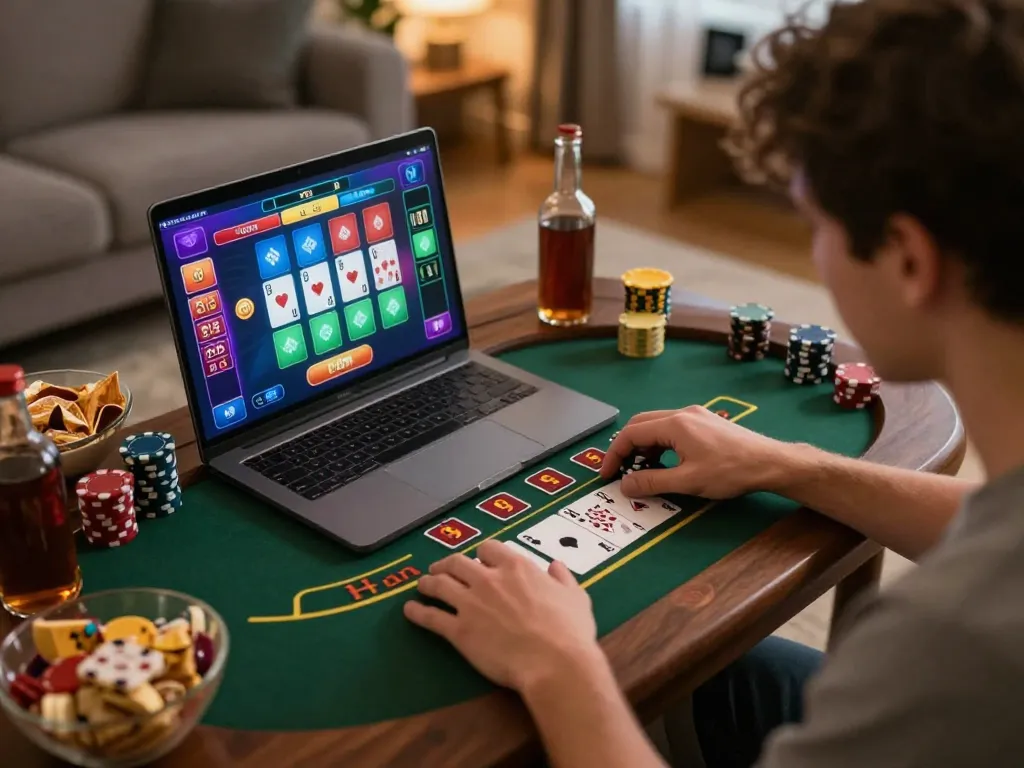 Engaging online roulette session on casinoatlas, showcasing a lively home gaming environment with strategic focus.
