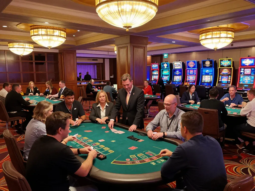 Players engaging at a blackjack table in a luxury casino setting, showcasing 888top's vibrant gaming experience