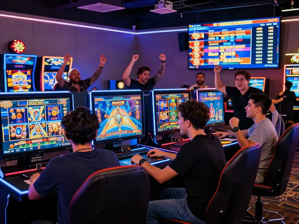 Players enjoying the hotwin88 gaming experience at a vibrant online casino.