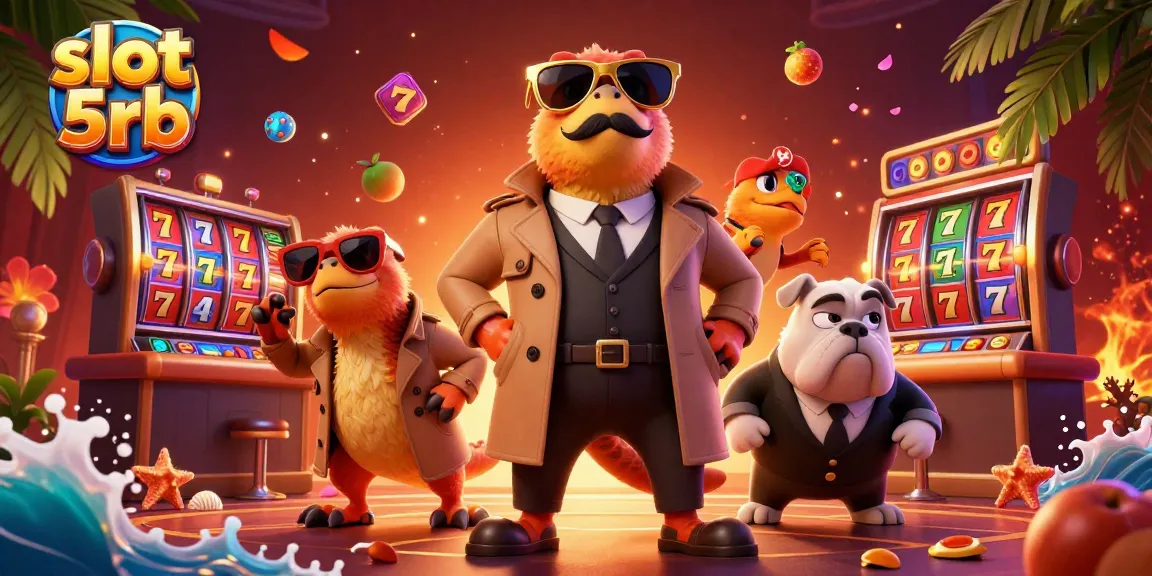 Experience slot 5rb thrills with raptors in a trench coat entering a luxury casino!