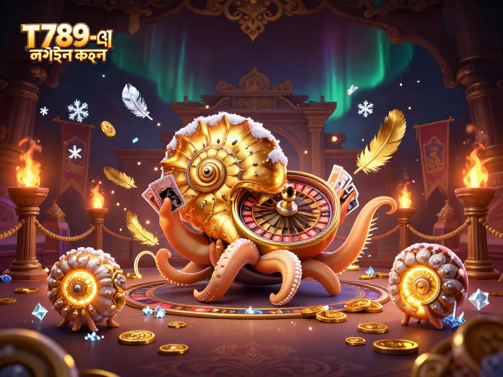 T789-এ লগইন করুন to enjoy an exciting casino scene featuring an ancient giant nautilus, glowing ammonite fossils, and dynamic game elements.