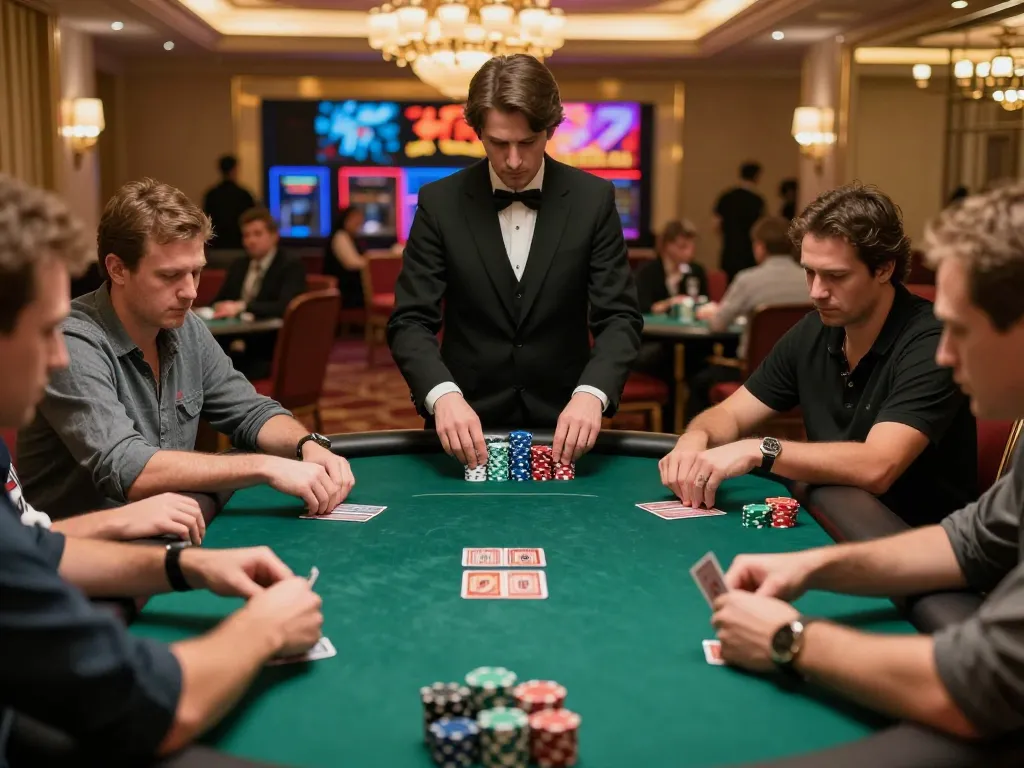 Engaging poker players strategizing for free credit mega888 at upscale casino table