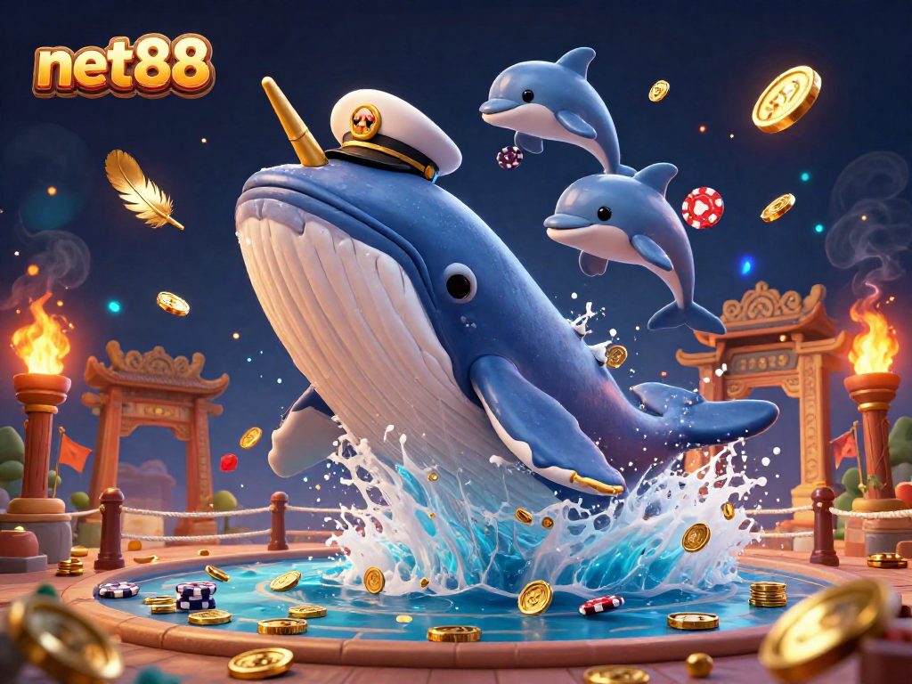 Engage with net88's vibrant casino scene filled with golden coins and animated sea creatures.