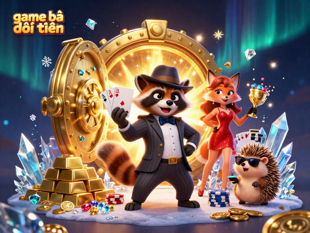Experience game bài đổi thưởng with a raccoon in a tux, a fox in sequins, and a bouncer hedgehog.