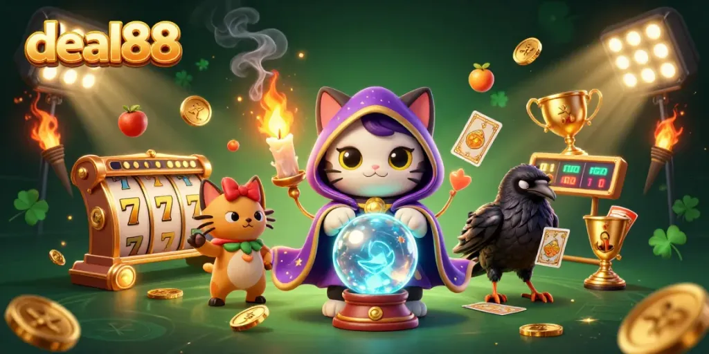 Experience exciting wins with deal88 in a mystical casino setting filled with fortune elements.