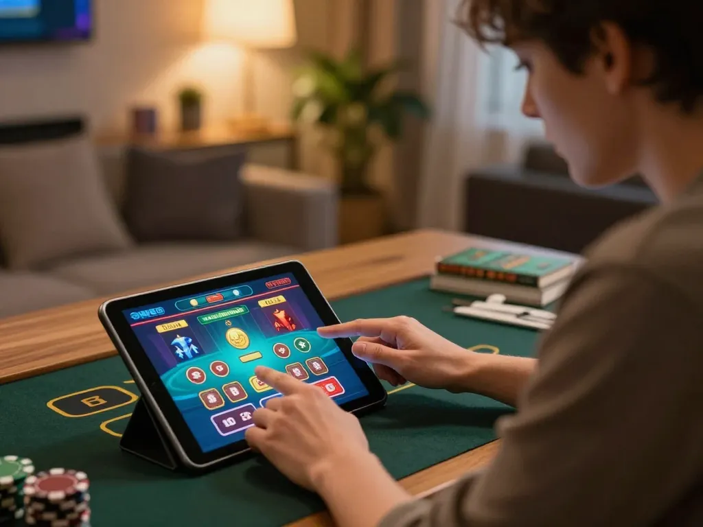 Engaging in online casino gameplay at home with 88aa tablet interface.