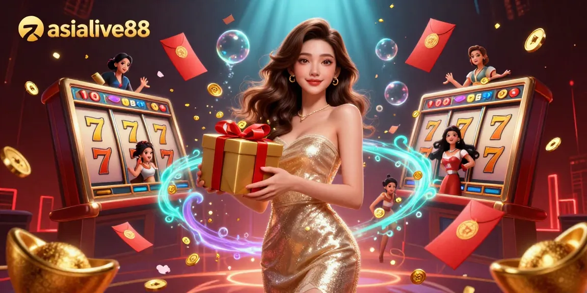 Experience the winning thrill at asialive88 with stunning visuals of slot games, festive elements, and a welcoming atmosphere.