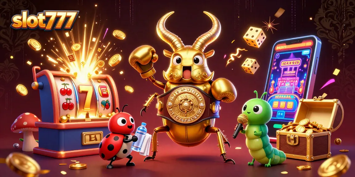 Experience thrilling slot777 action with a giant golden stag beetle and dynamic casino elements.