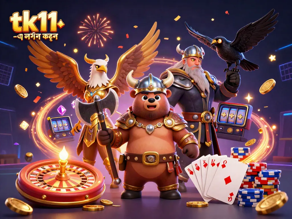 Experience excitement at tk11 -এ লগইন করুন with vibrant 3D casino-themed fantasy illustration.