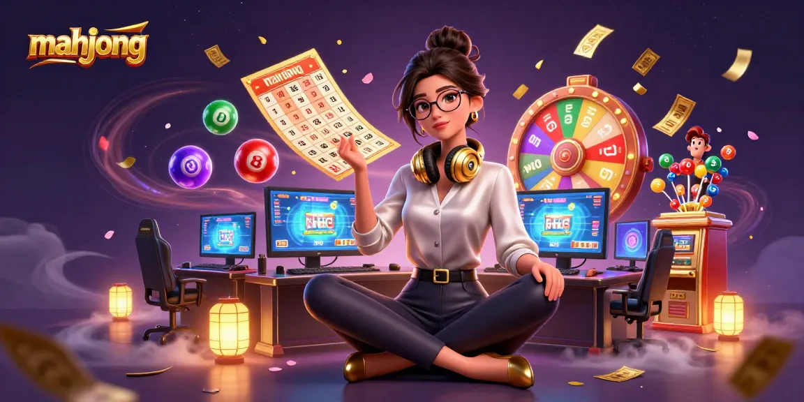 Experience the thrill of mahjong with colorful dynamic elements and a professional gamer setting.
