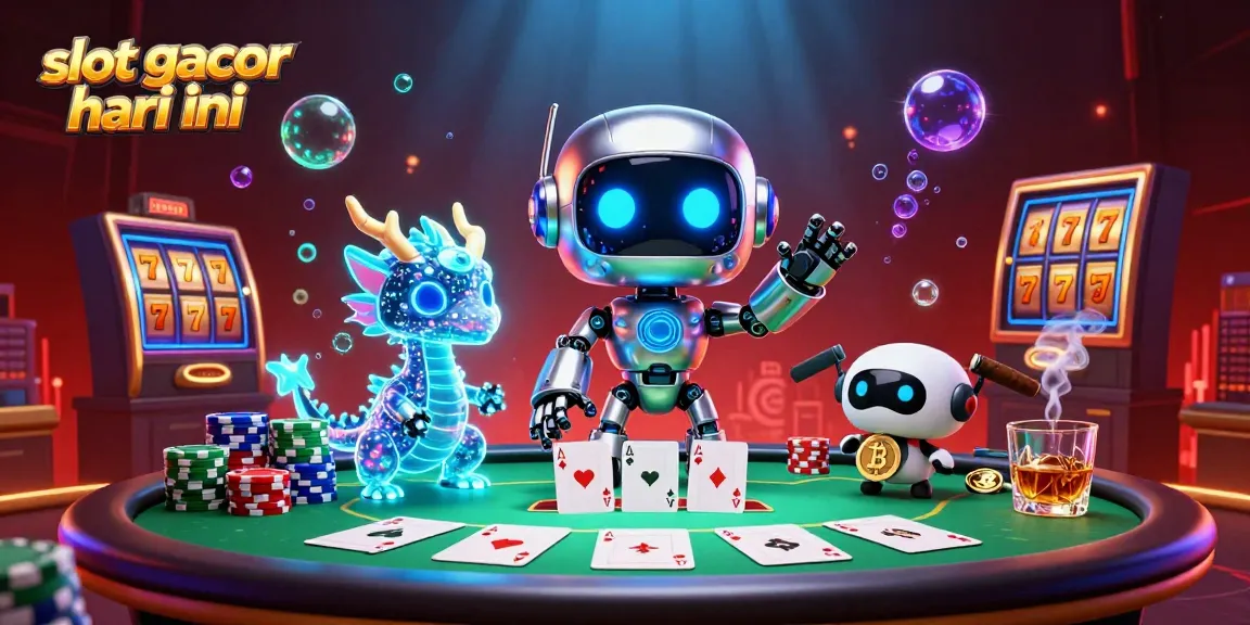 Experience slot gacor hari ini with animated characters playing lively casino games amidst vibrant visuals.
