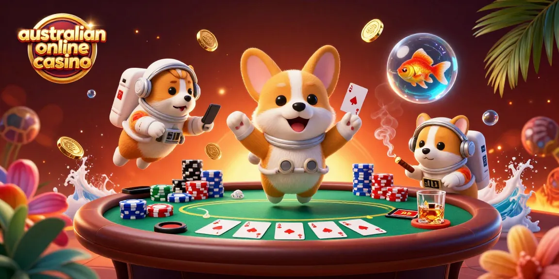 Exploring an exciting australian online casino scene with a corgi and friends in space!