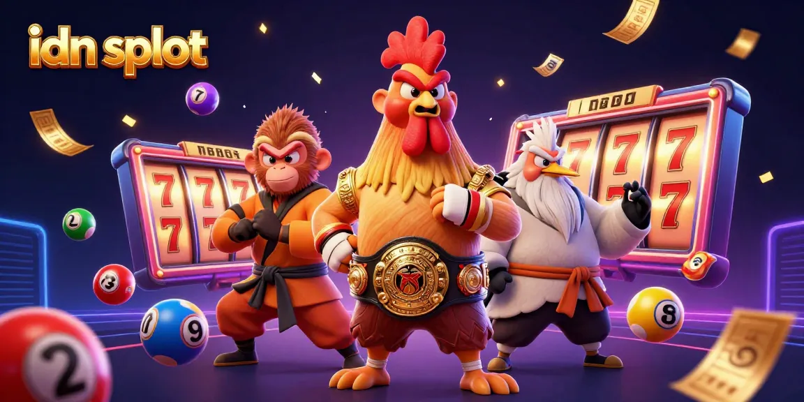 Experience thrill with idn slot's engaging characters and colorful game elements in a vibrant casino scene.
