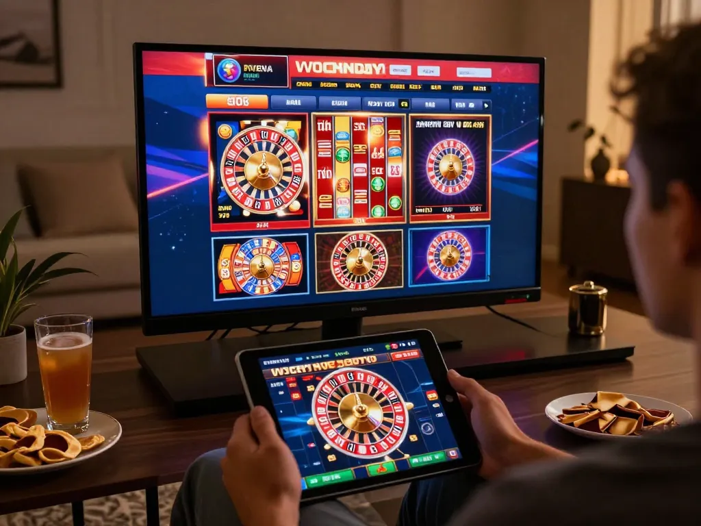 uu88 player engaging with online casino games through tablet in a cozy setting
