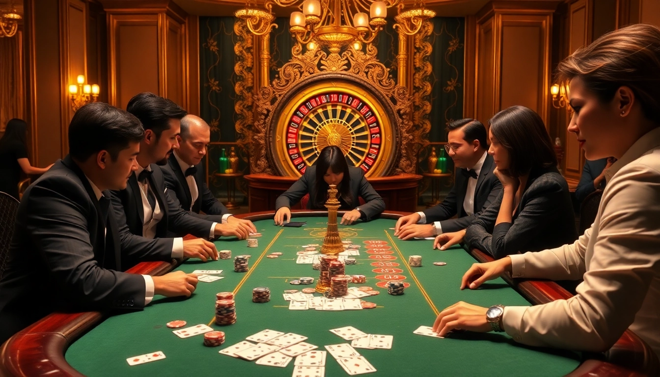 High-stakes poker game at https://11betn.com/ with vibrant chips and an elegant atmosphere.