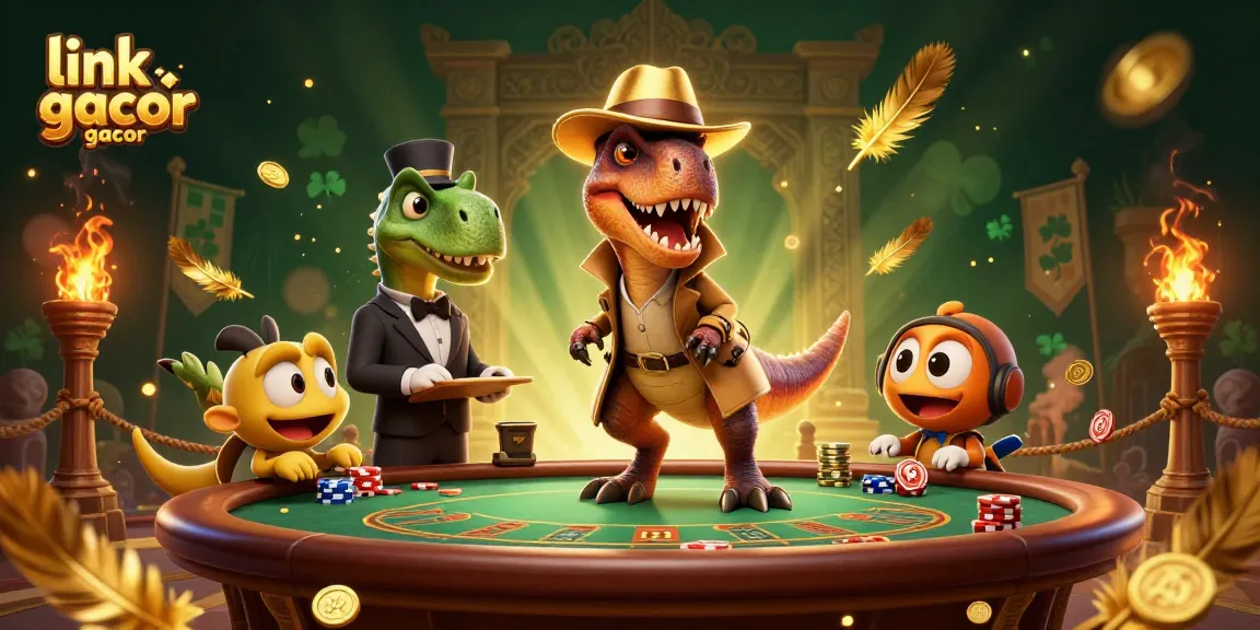 Menggali peluang menang besar di link slot gacor dengan ilustrasi kasino penuh aksi dan detail menawan.