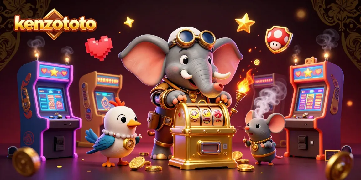 Kenzototo brings excitement with a steampunk elephant engaging in thrilling gaming, showcasing vibrant elements.