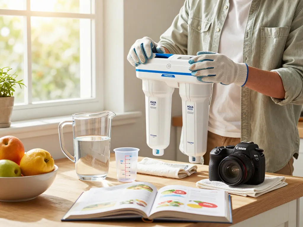 AQUA CREST 12033030 Replacement for Bosch® UltraClarity® Pro BORPLFTR50 being installed in a bright home kitchen, highlighting healthy living.
