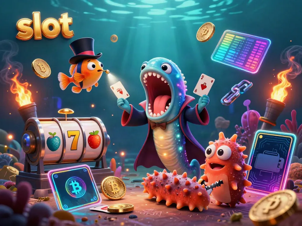 Engage in thrilling slot excitement with a 3D eel magician, lucky symbols, and crypto elements.