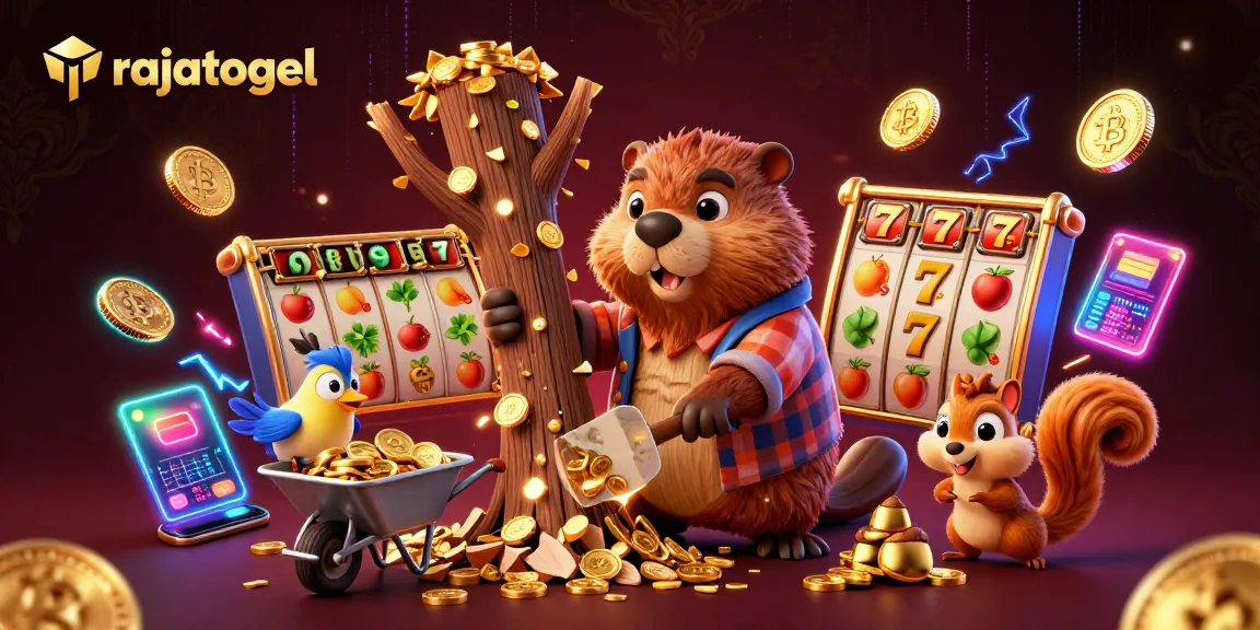 Engage with rajatogel through a vibrant illustration of a beaver amidst casino elements, showcasing excitement and potential.